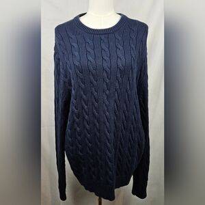 J Crew Reimagined Blue Cable Knit Mens Fisherman Sweater Preppy Academia Classic